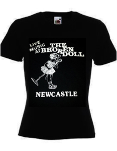 live music at the broken doll newcastle lady-fit printed t-shirt